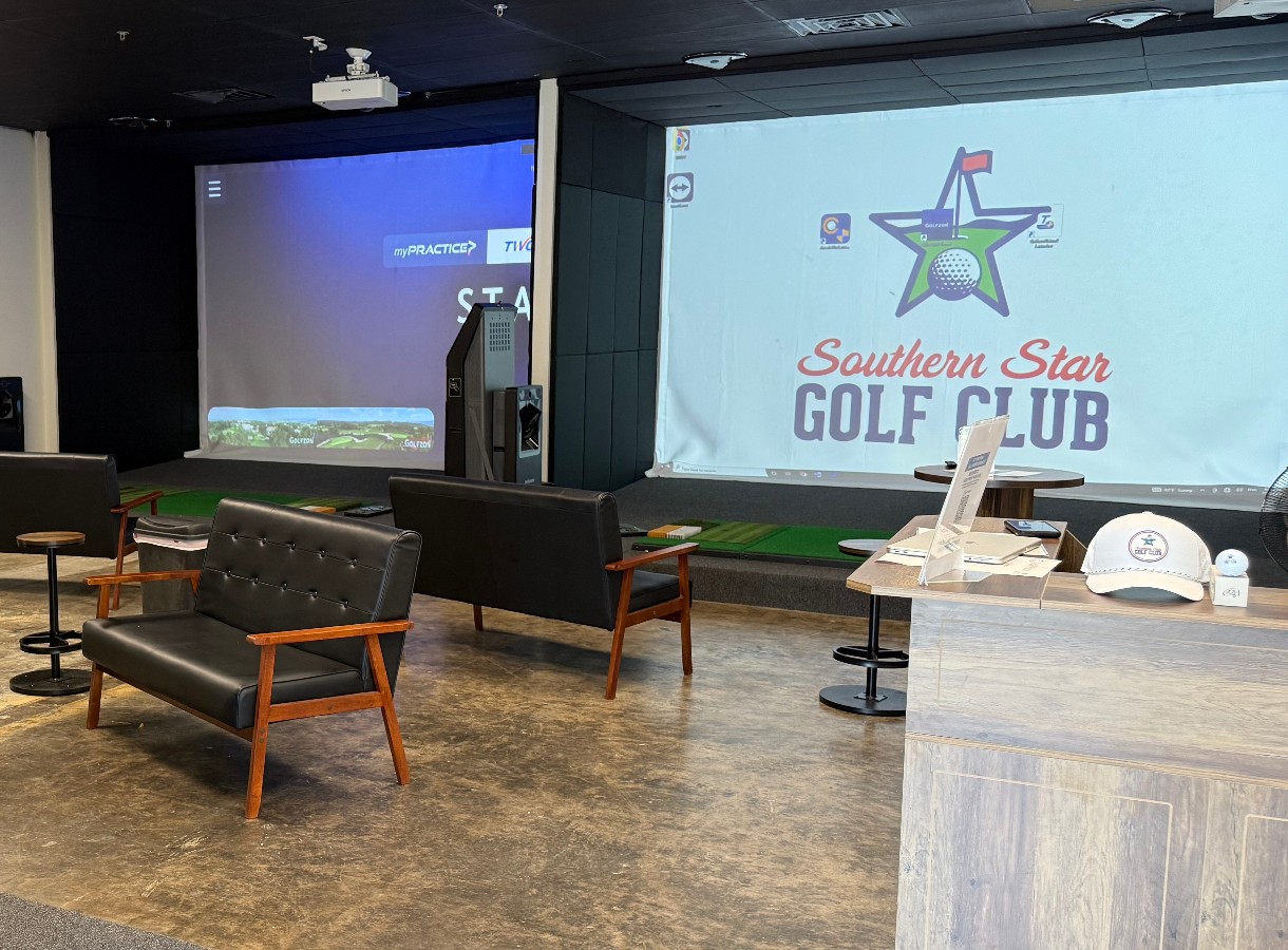 Interior view of Southern Star Golf Club simulator bays